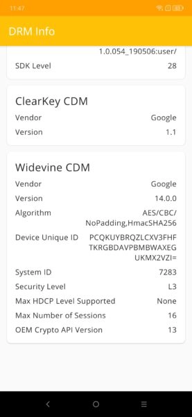 Lenovo Z6 Pro Widevine Level 3