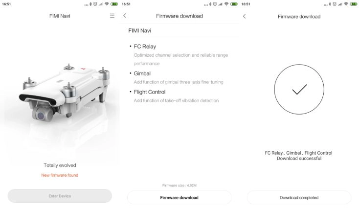 Xiaomi FIMI X8 SE Drohne App Screenshots Firmware Update