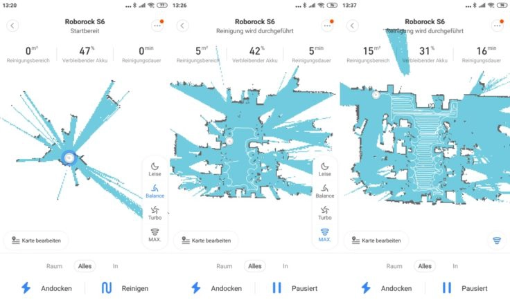 Xiaomi RoboRock S6 Saugroboter Mi Home App Mapping Reinigung Beginn