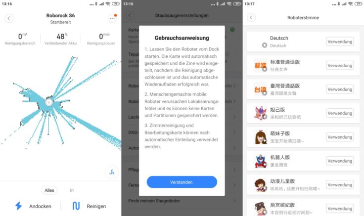Xiaomi RoboRock S6 Saugroboter Mi Home App deutsches Sprachpaket