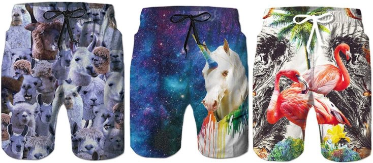 Funky Schwimmhosen Großbild 3Muster2 Funky Badehosen, Lamas,Einhorn, Flamingo