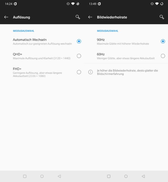 OnePlus 7 Pro Display Auflösung Bildwiederholrate