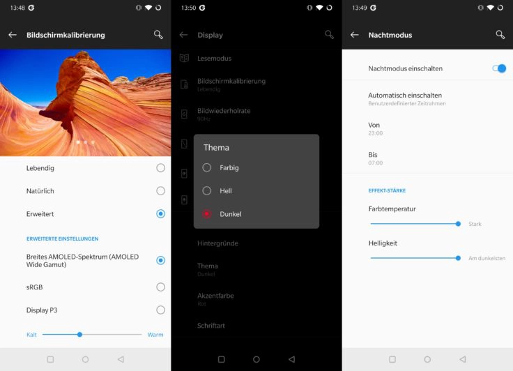 OnePlus 7 Pro Display Farbe Dark Nacht