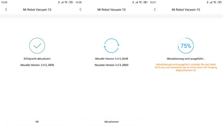 Xiaomi Mi Robot 1S Saugroboter Mi Home App Firmware-Updates