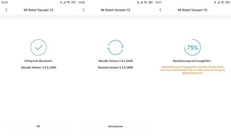 Xiaomi Mi Robot 1S Saugroboter Mi Home App Firmware-Updates