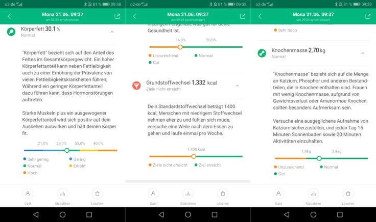 Xiaomi Mi Scale Waage MiFit App Messwerte