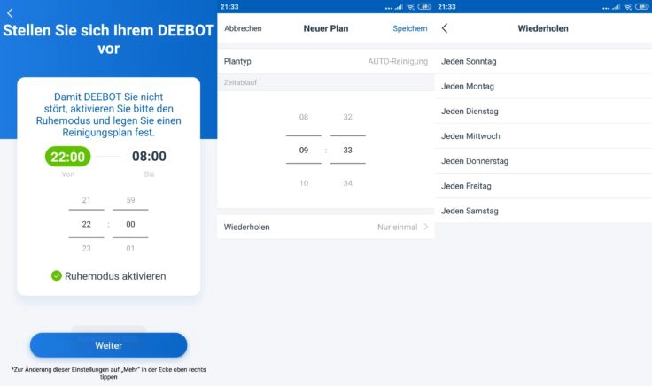Ecovacs Home App Deebot Ozmo 900 Saugroboter Arbeitszeiten einplanen