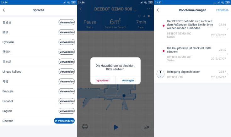 Ecovacs Home App Deebot Ozmo 900 Saugroboter Benachrichtigungen