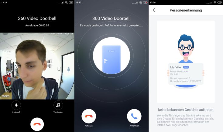 360-Kamera App Klingel Anruf Screenshots