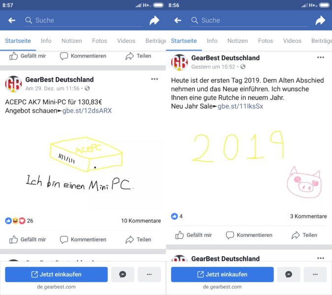 Facebook-Posts GearBest Deutschland Designer nicht da