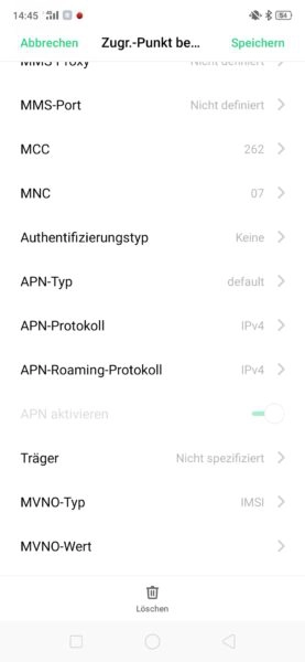 Realme 3 Pro Color OS 6 APN Einstellungen