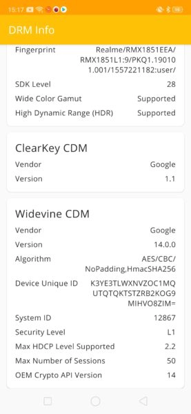 Realme 3 Pro Widevine Level 1