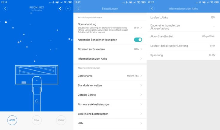 Roidmi NEX Storm Akkustaubsauger Xiaomi Home App Interface