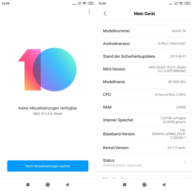 Xiaomi Redmi 7A MIUI Software