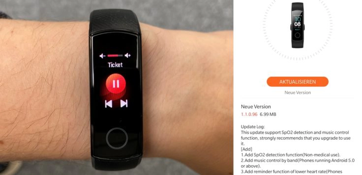 Honor Band 5 Musiksteuerung Update neu