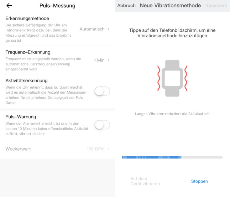 Huami Amazfit GTR Vibrationseinstellungen