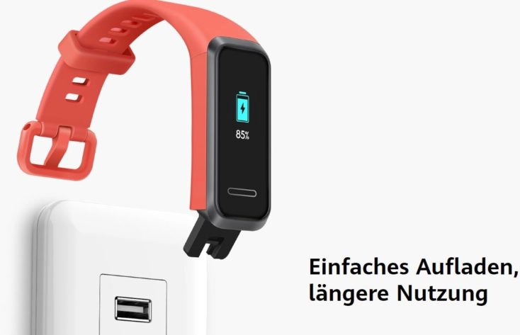 Huawei Band 4 aufladen über USB A Port Huawei Band 4 USB-A Port im Armband.
