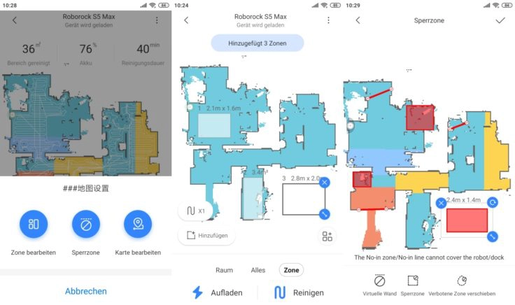Roborock S5 Max Saugroboter App No-Go-Zonen virtuelle Wände