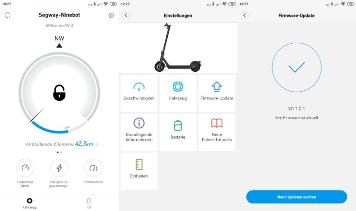 Segway Ninebot App Screenshots Optionen