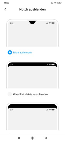 Xiaomi Mi Note 10 MIUI Notch Einstellungen