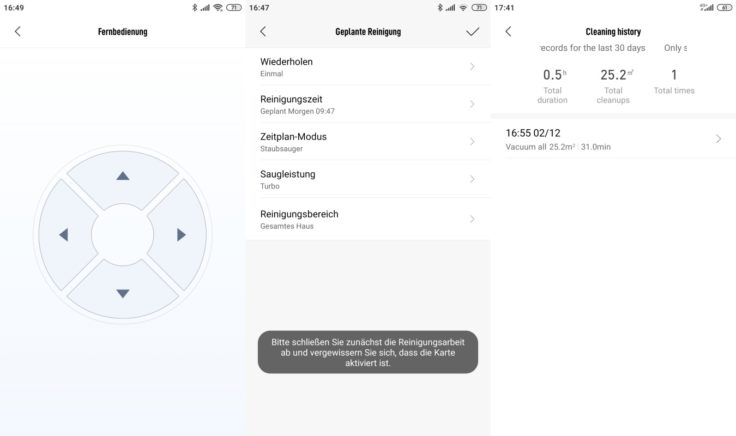 Xiaomi Mijia LDS Saugroboter Xiaomi Home App Einstellungen Fernbedienung Arbeitszeiten