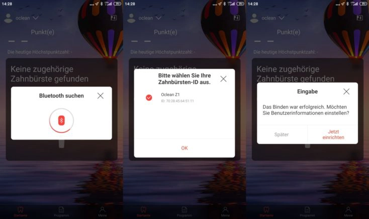 Oclean Z1 elektrische Zahnbuerste App Bluetooth Verbindung