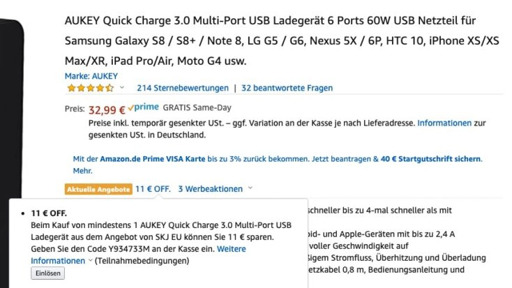 Aukey 60W Lader Gutschein