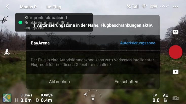 DJI Fly App Autorisierungszone