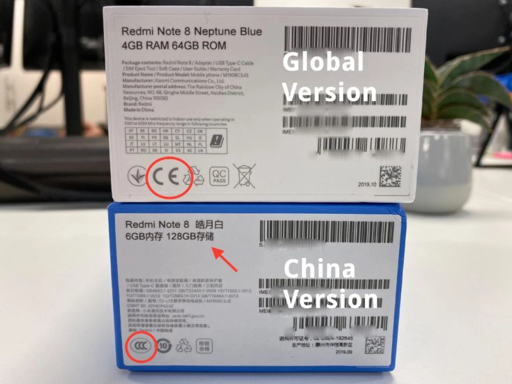 Redmi Note 8 Global Verpackung Box Unterseite