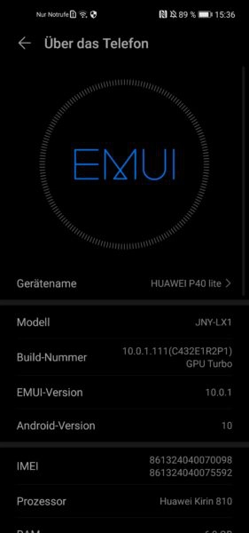 Huawei P40 Lite EMUI Betriebssystem