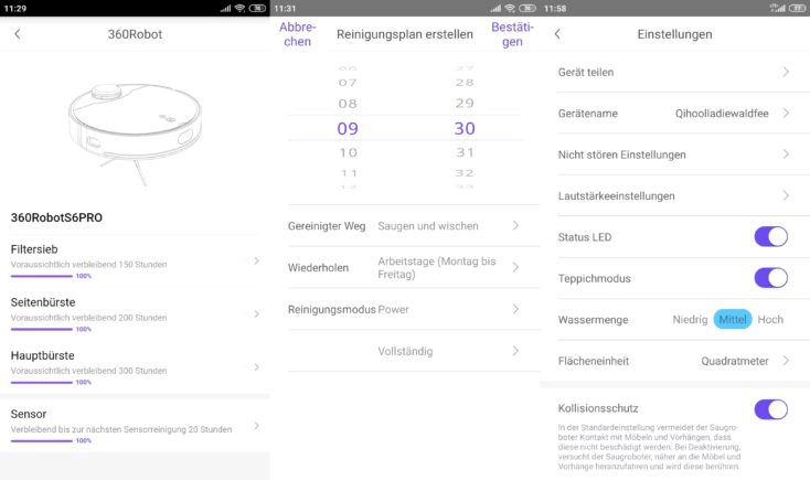 Qihoo 360 S6 Pro Smart Saugroboter App Arbeitszeiten einplanen