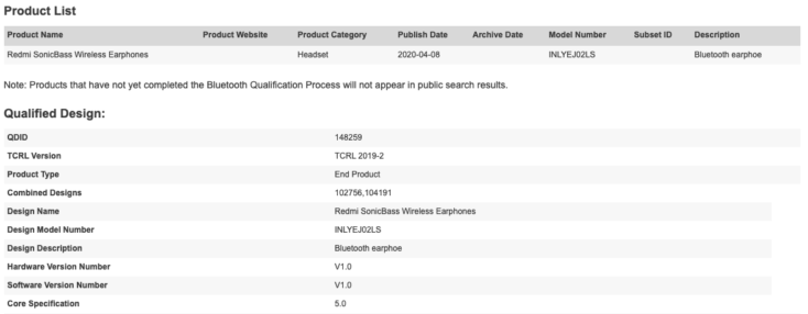 Redmi SonicBass Kopfhoerer Bluetooth Datenbank