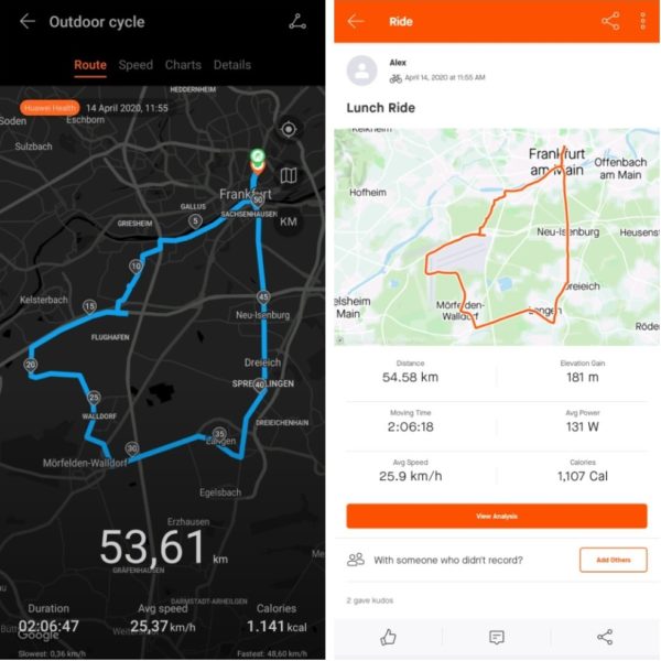 Huawei Band 4 Pro Fahrrad GPS Tracking vs P30 Pro e1589445703842