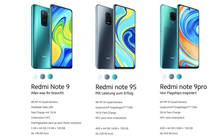 Redmi Note 9 Serie UEbersicht