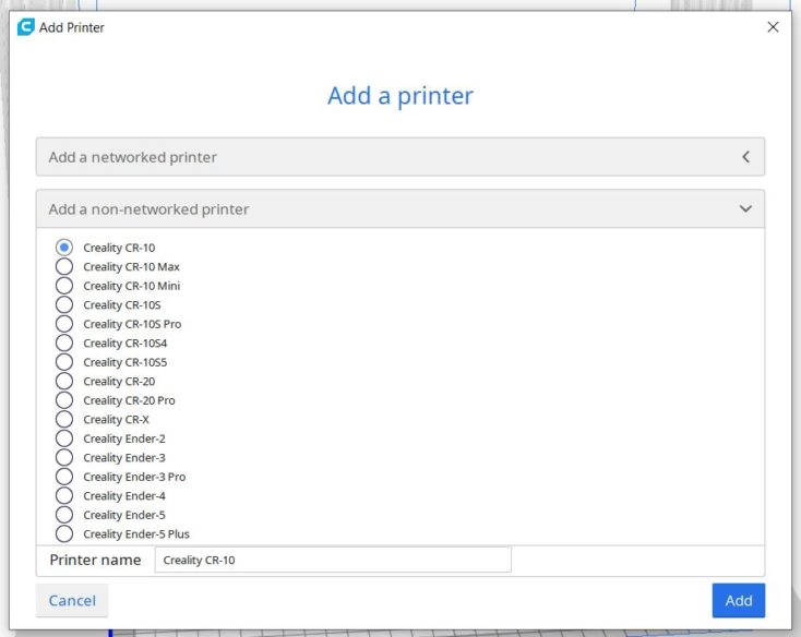 CR 6 SE Cura Add Printer