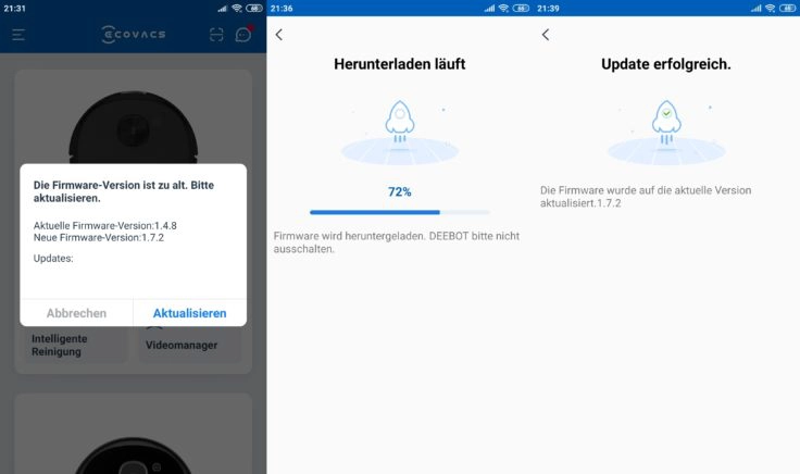 Ecovacs Deebot Ozmo T8 AIVI Saugroboter App Firmware-Updates