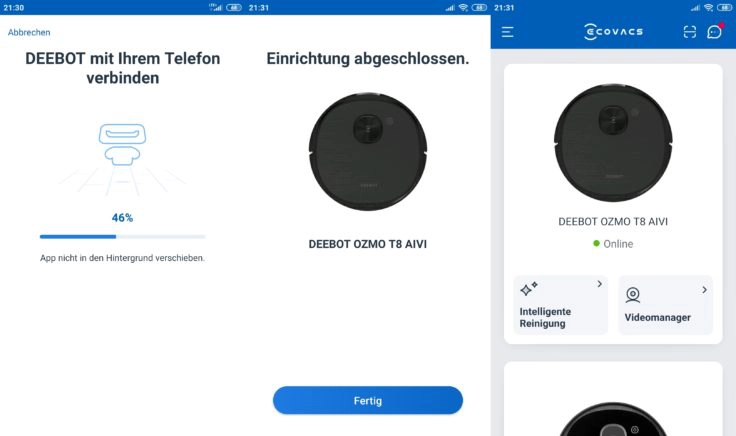 Ecovacs Deebot Ozmo T8 AIVI Saugroboter App WLAN-Einbindung erfolgreich