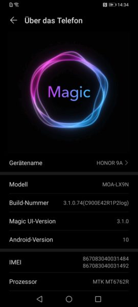 Honor 9A Smartphon MagicUI Betriebssystem