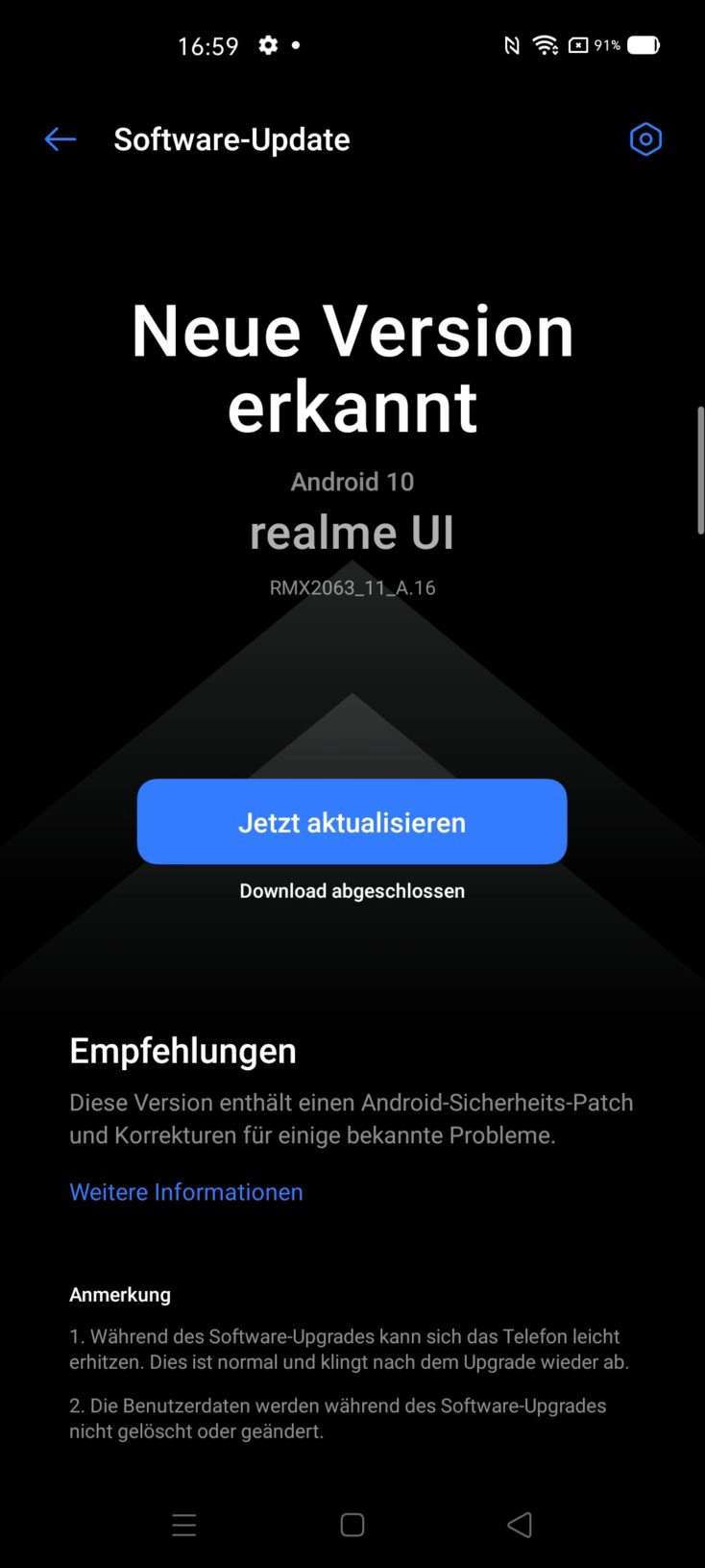 Realme UI Betriebssystem Update