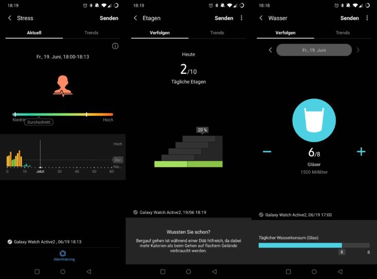 Samsung Galaxy Watch Active 2 Stress Etagen Wasser