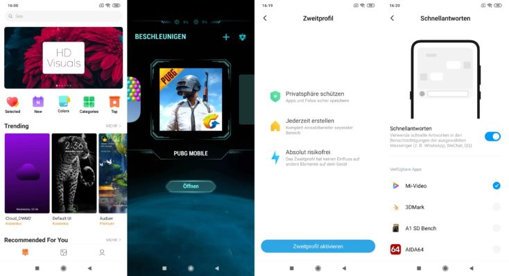 Xiaomi Mi Note 10 Lite Themes Game Turbo Zweitprofil Schnellantworten MIUI