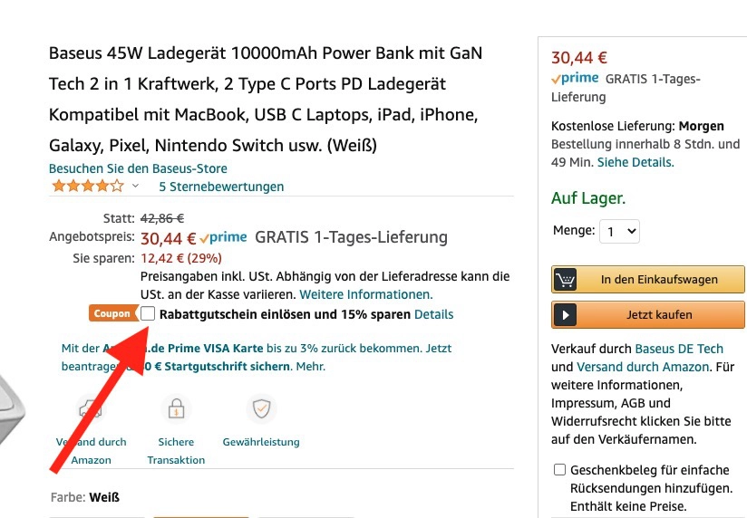 BASEUS 45W 2-Fach USB Netzteil inkl. 10000mAh Powerbank Ladegerät