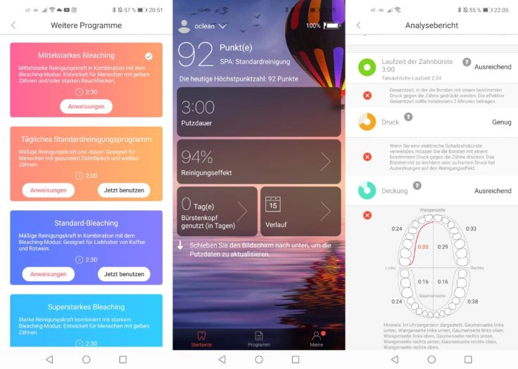 Oclean X Pro Zahnbuerste App Score Reinigungsmodi