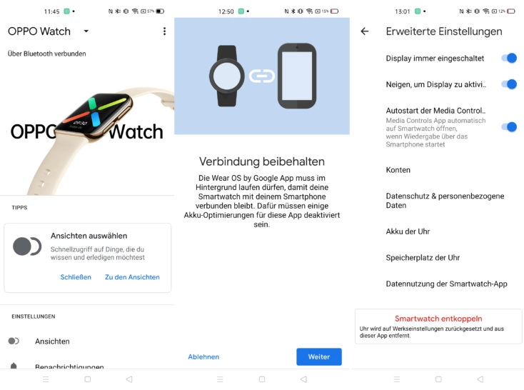 Oppo Watch Smartwatch Einstellungen WearOS