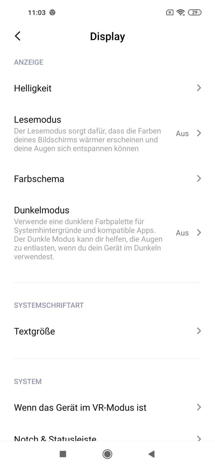 Redmi Note 9 DIsplayeinstellungen