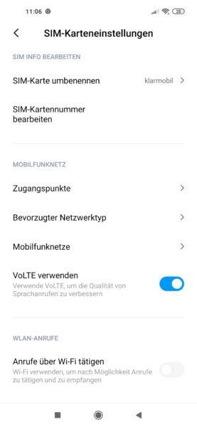 Redmi Note 9 VoLTE und VoWiFi