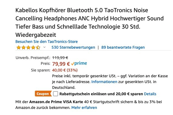 TaoTronics BH46 Rabatt Amazon