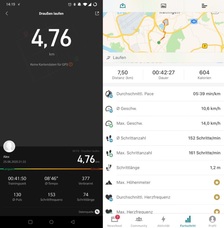 Xiaomi Mi Band 5 Laufen ohne GPS vs Runtastic