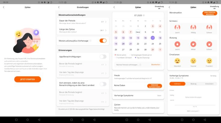 Xiaomi Mi Band 5 Mestruationszyklus