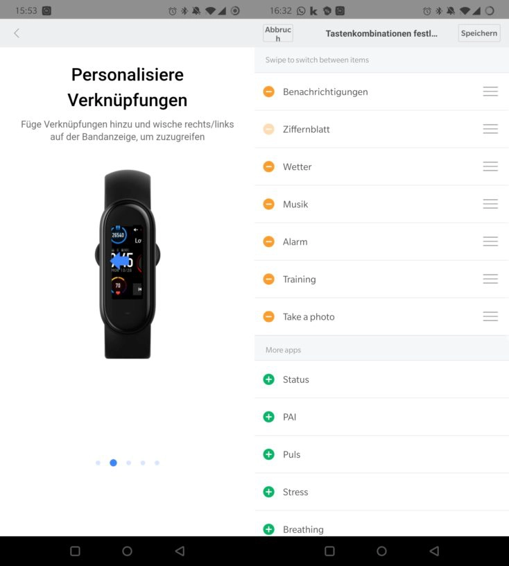 Xiaomi Mi Band 5 Verknuepfungen links rechts